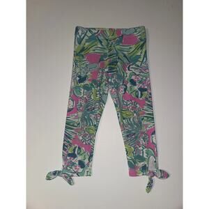 Lilly Pulitzer Girls Leggings M 6-7 Pink Tropical Stretch Pants